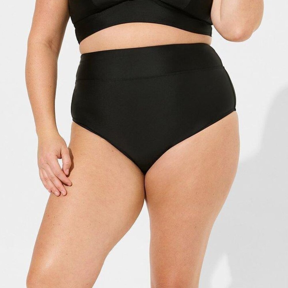 Torrid Ultra High Rise Wide Band Cheeky Swim Bottom, black 1X